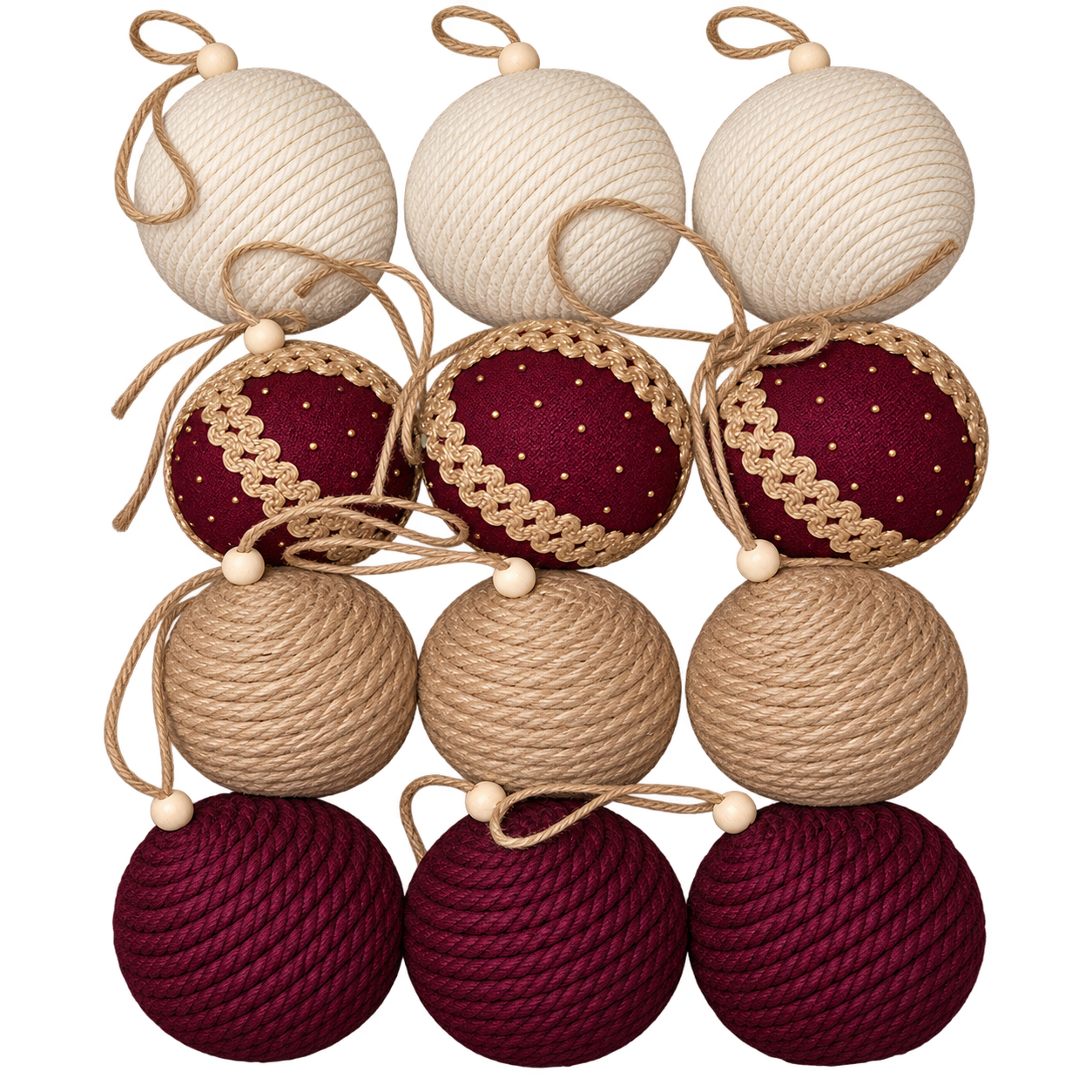 12 PIECE RUSTIC ROUGE ORNAMENT SET