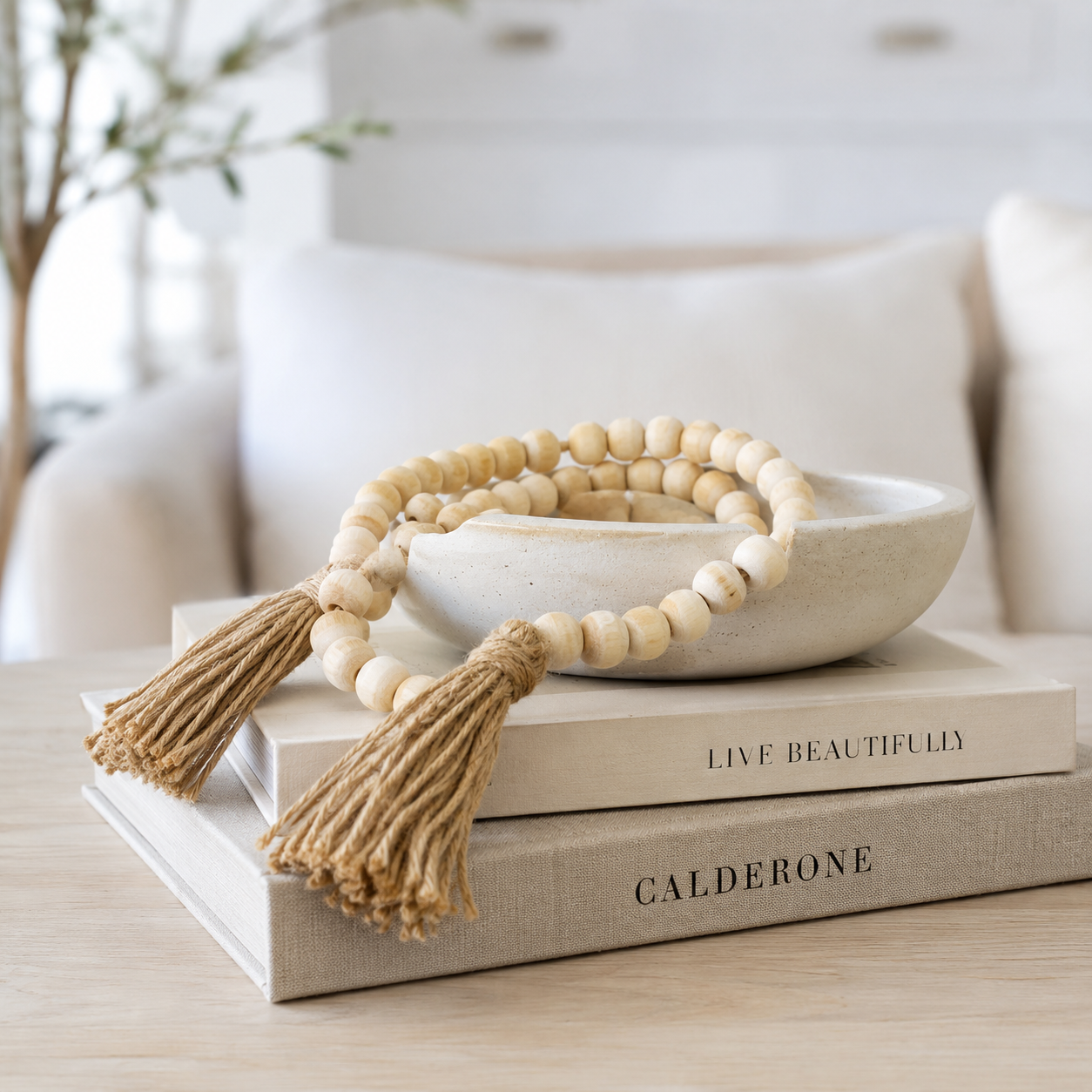 Natural Birch Bead Tassel - Petit hover preview