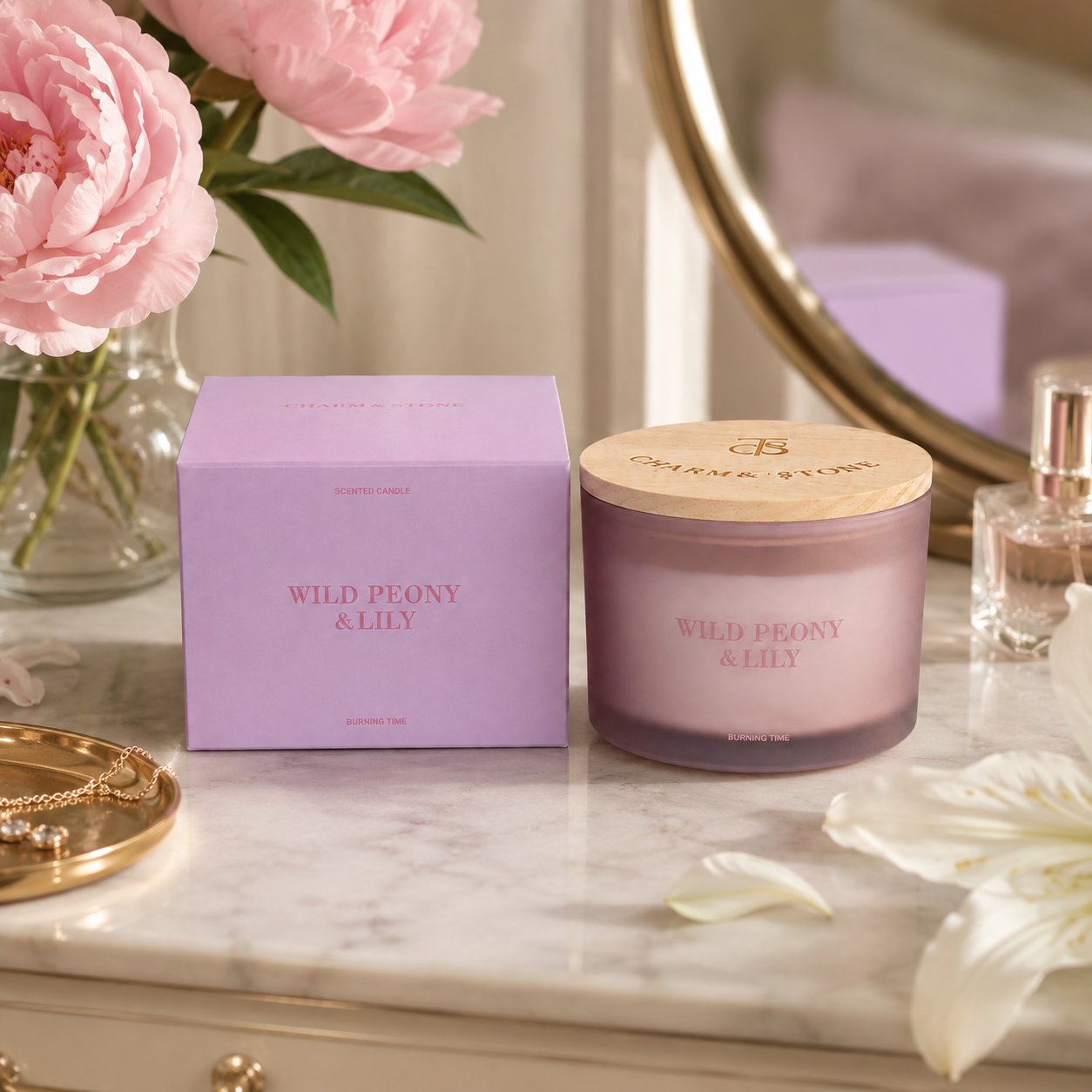 Wild  Peony & Lily Scented Candle -  Petit