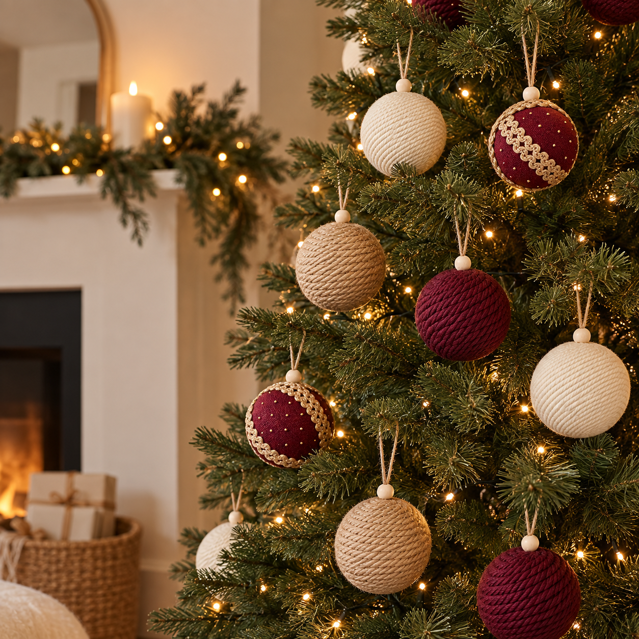 12 PIECE RUSTIC ROUGE ORNAMENT SET